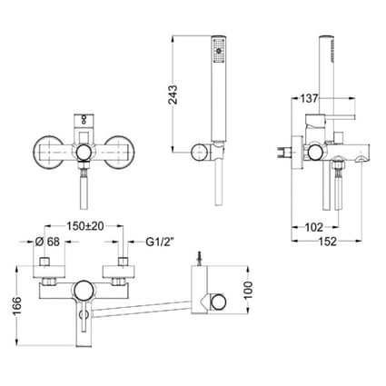 Μπαταρία λουτρού Tonda black matt 145210-400